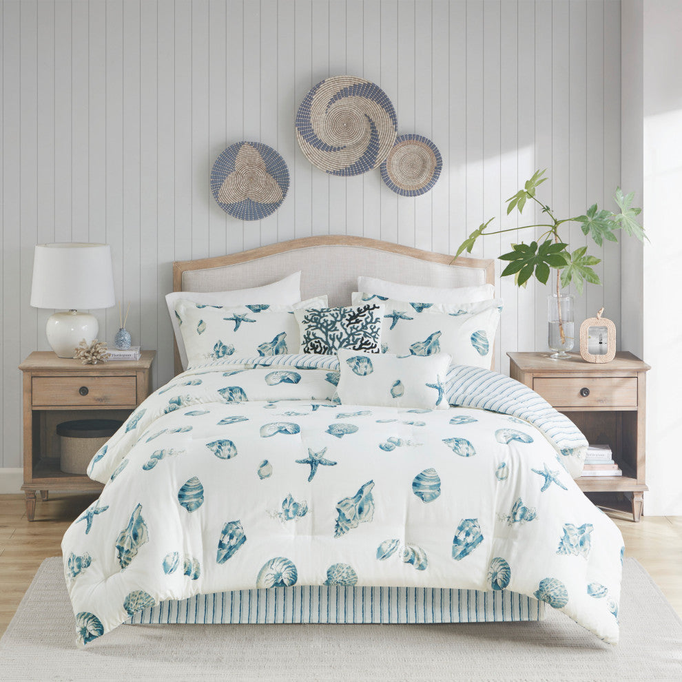 Harbor House Coastal Beach House Blue Seashells Comforter Set