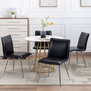 Set of 4 Minimalist Faux Leather Side Chairs for Dining Room, Black