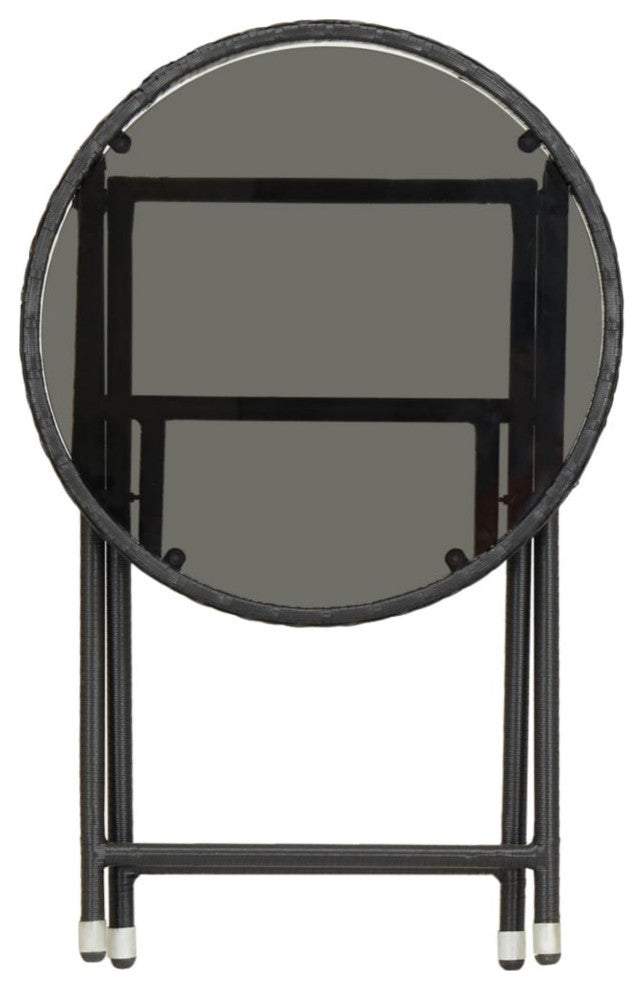 Vidaxl Tea Table Black 23.6" Poly Rattan and Tempered Glass