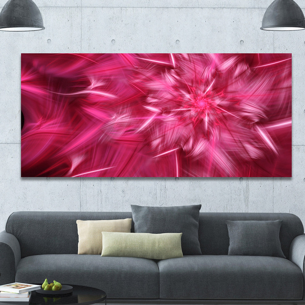 Rotating Fractal Pink Fireworks, Large Floral Canvas Art Print, 60"x28"