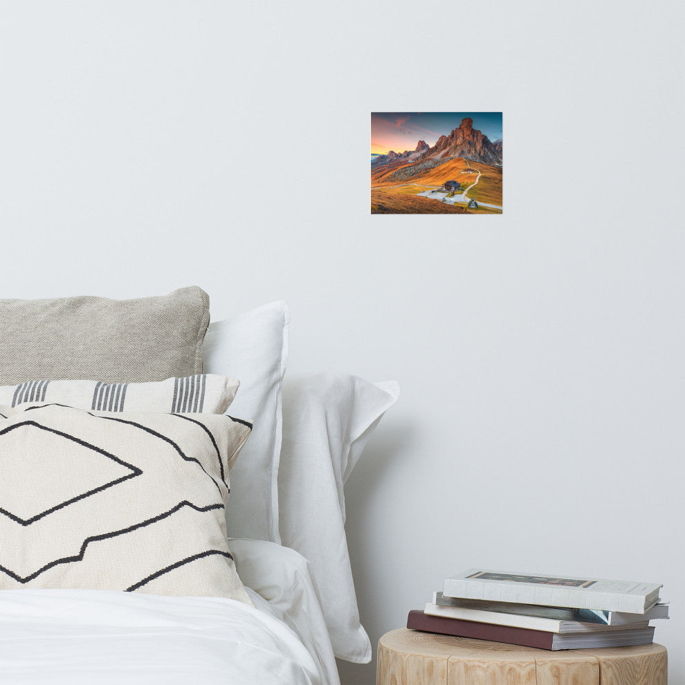 Sunset at Alpine Mountain Pass Rural Landscape Photo Wall Art Print, 8" X 10"