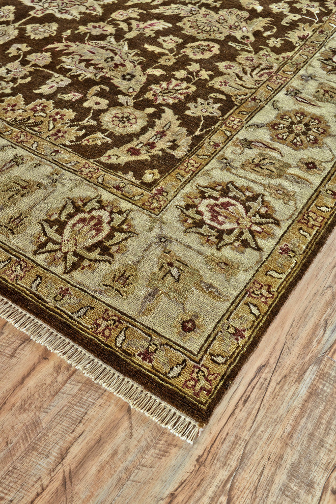 Weave & Wander Haverly Luxury Hand Knot Wool Rug, Brown/Gold, 5'6"x8'6"