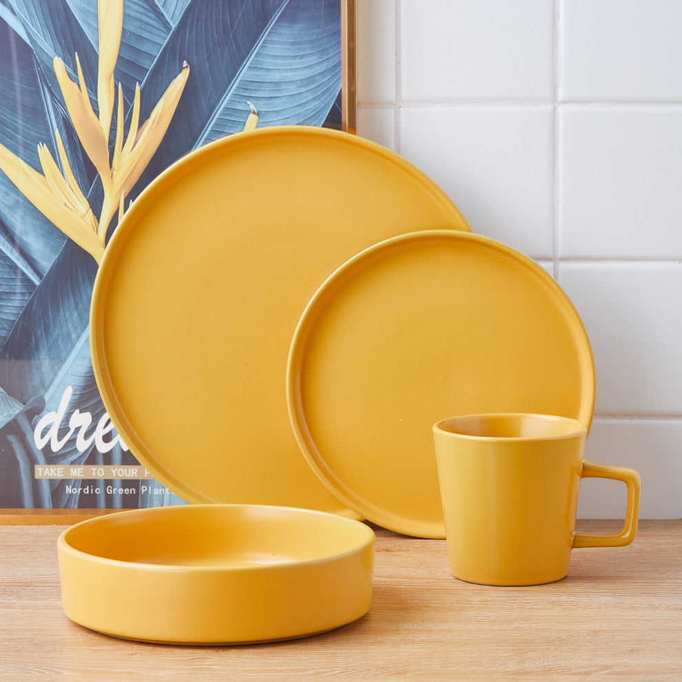 Stone Lain Cleo Stoneware 32 Piece Dinnerware Set, Yellow