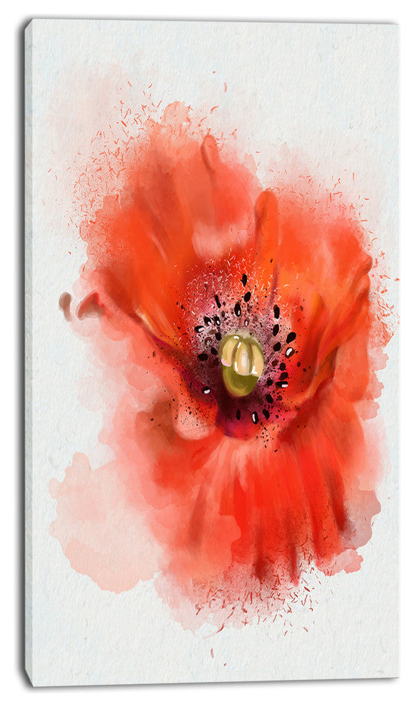 Stylish Red Watercolor Poppy Flower, Floral Canvas Art Print, 16"x32"