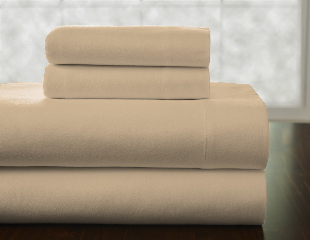 Pointehaven 175 GSM Cotton Flannel Sheet Set, Marzipan, King