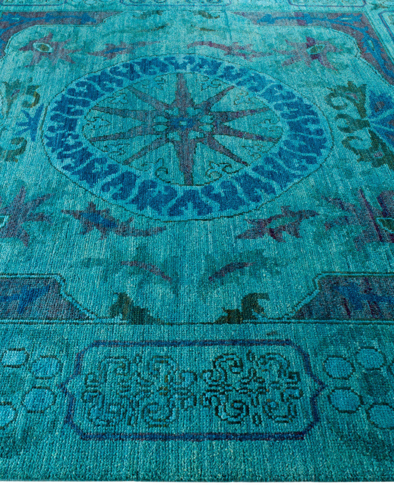 Overdyed One-of-a-Kind Hand-Knotted Area Rug Green, 8' 3" x 9' 8"