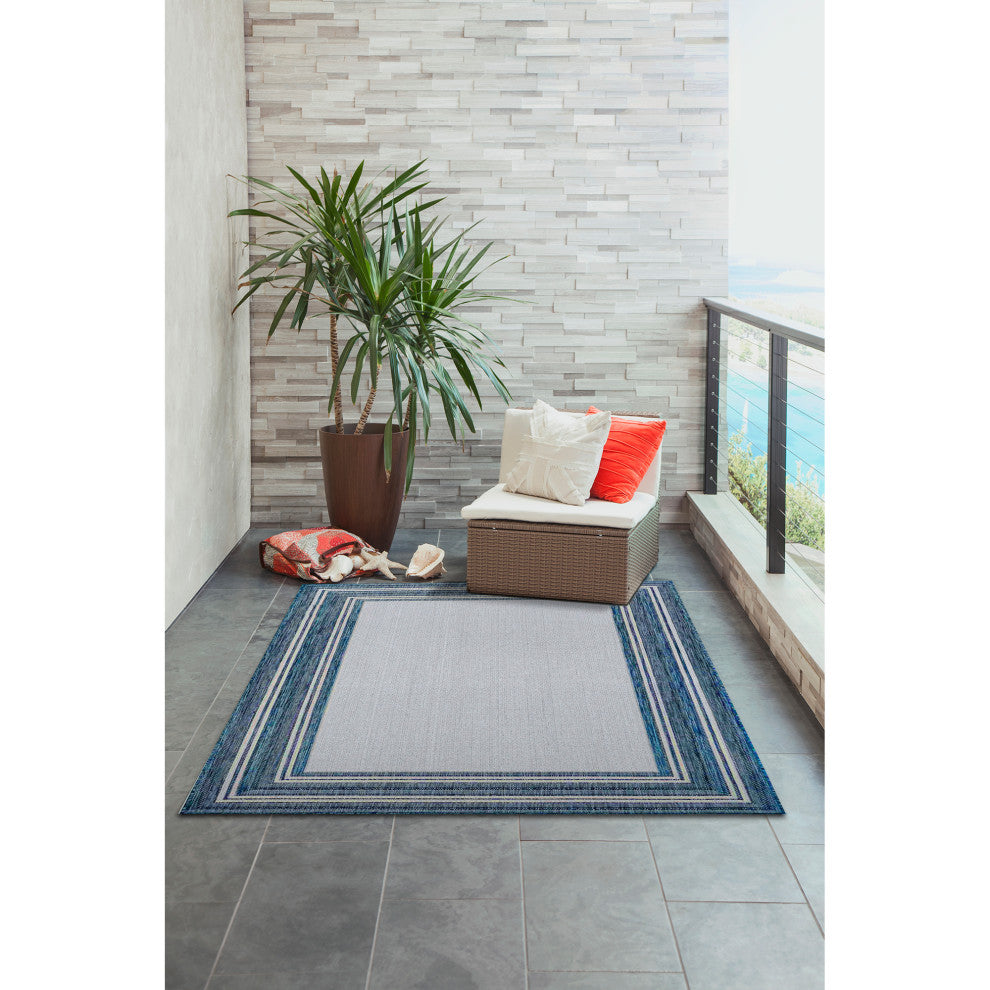 Carmel Multi Border Indoor/Outdoor Rug, Navy, 4'10"x7'6"