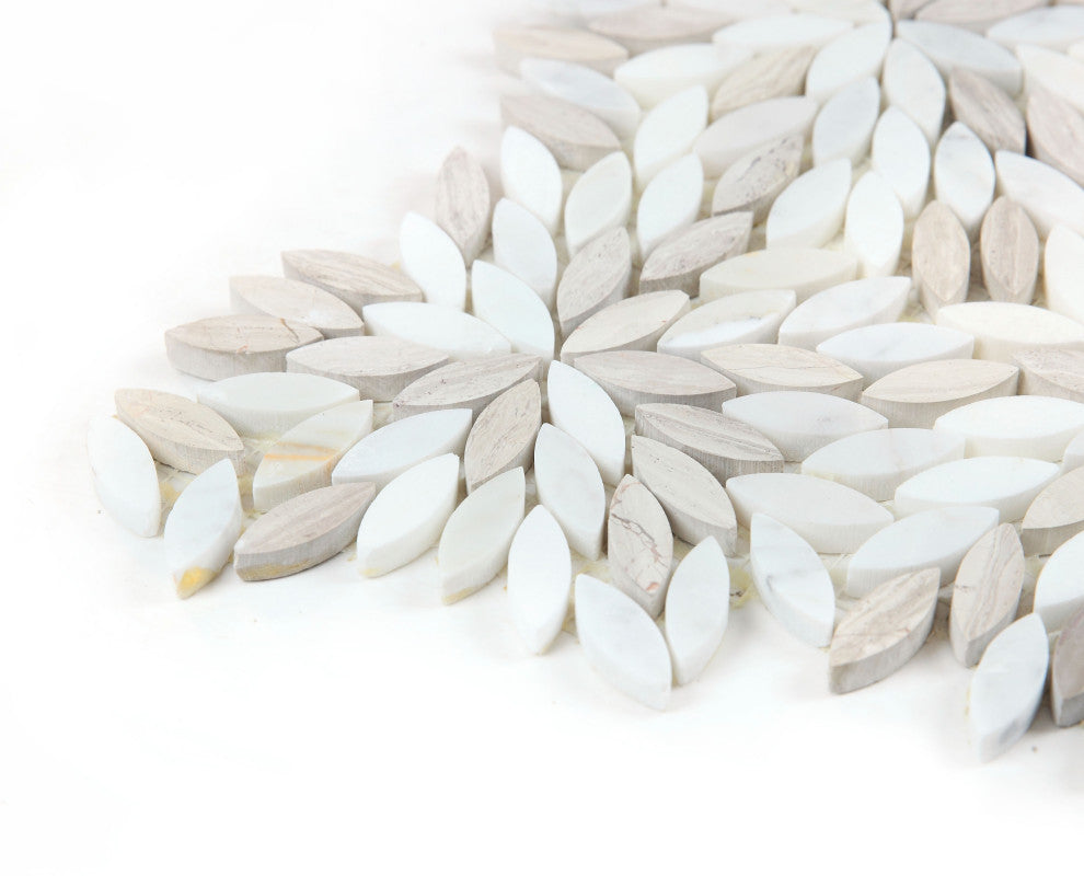 Tea Party 12"x12" Floral Marble Mosaic Wall/Floor Tile,White,Single Sheet