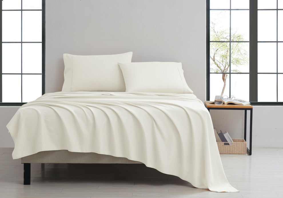 Kathy Ireland 4 Piece Brushed Microfiber Sheet Set, Ivory, King