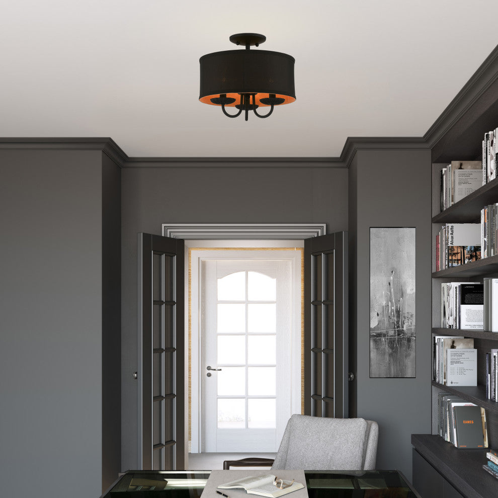 Livex Lighting 3 Light Black Semi-Flush Mount