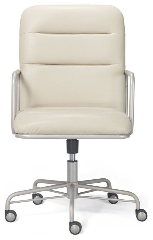 Office Chair, Metal Frame With Caster Wheels & Adjustable Height, Ivory White