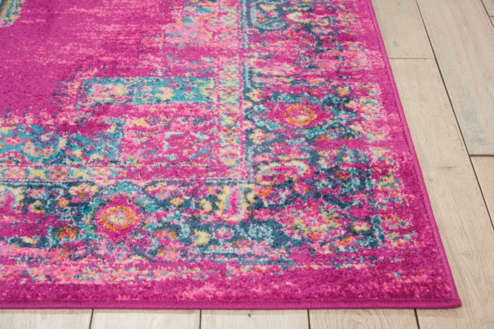 7 x 10 Fuchsia and Blue Distressed Area Rug