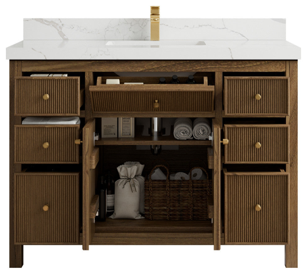 Sonoma Teak 48 Single Sink Bath Vanity in Dark Natural with 2" Calacatta Laza