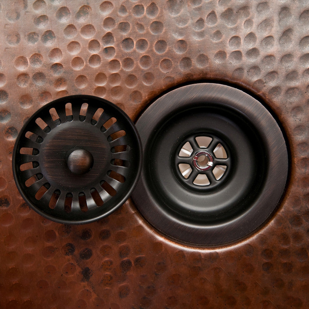 16" Round Copper Prep Sink, Fleur De Lis & 3.5" Drain Opening