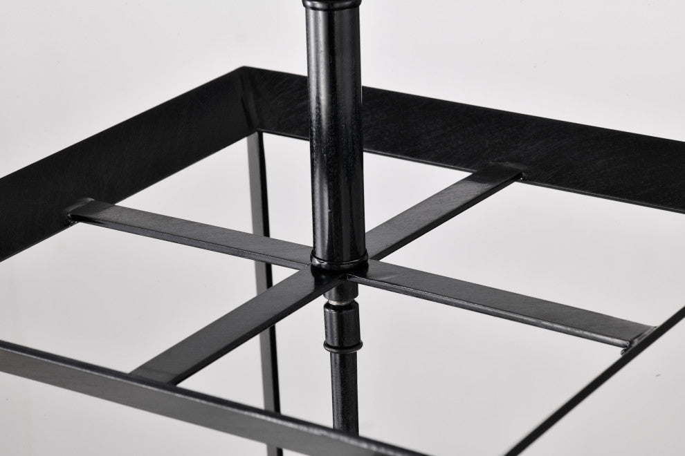 4-Light Antique Black Geometric Cage Lantern Pendant With Clear Glass Shades