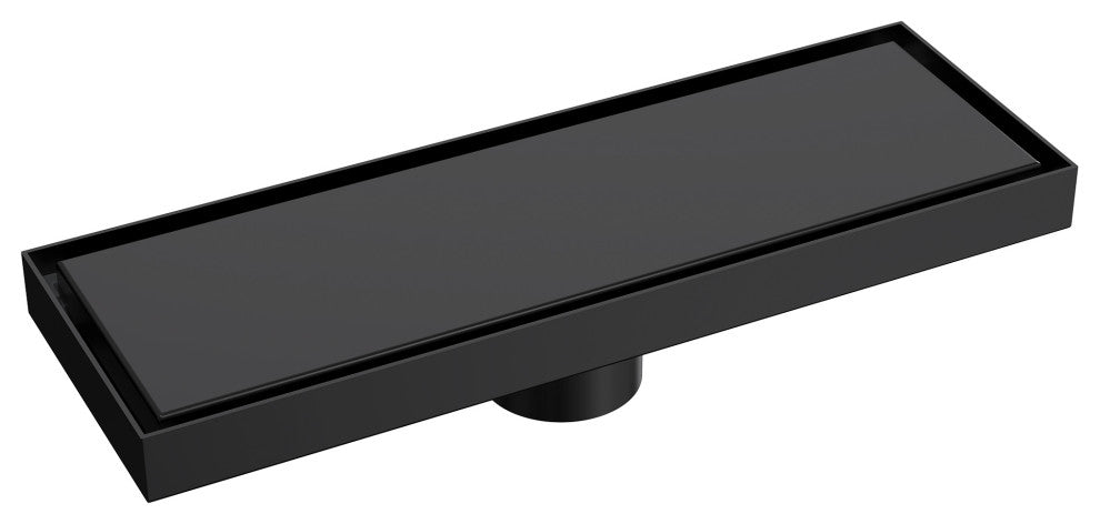 Linear Shower Drain with Hair Strainer and Reversible Tile Insert Cover, Matte Black