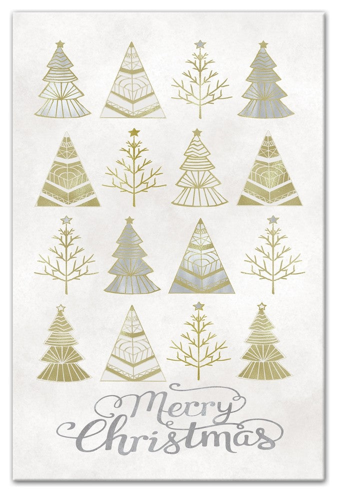 Silver and Gold Christmas Trees Canvas Wall Art, 16"x24"