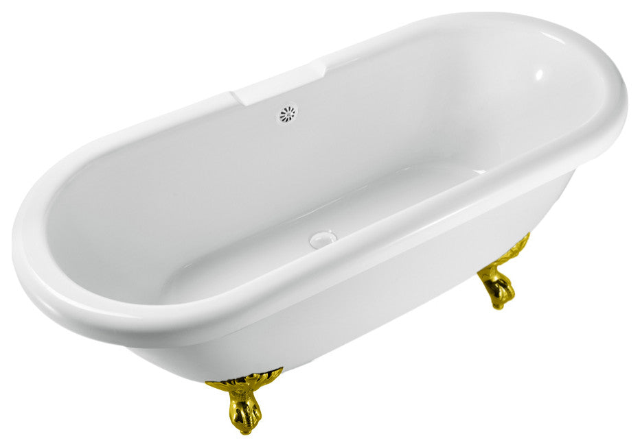 67" Streamline N1121GLD-WH Clawfoot Tub and Tray With External Drain