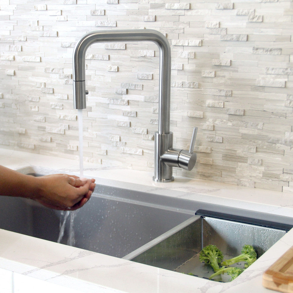 STYLISH Single Handle Pull-Down Dual Mode Kitchen Faucet Stainless Steel Brushed