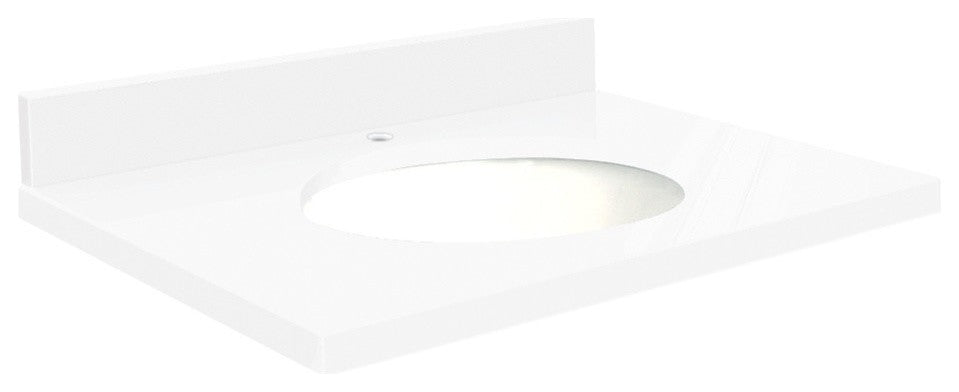 Quartz 31"x22" Vanity Top, Single Faucet Hole, Nano Crystal, White Bowl