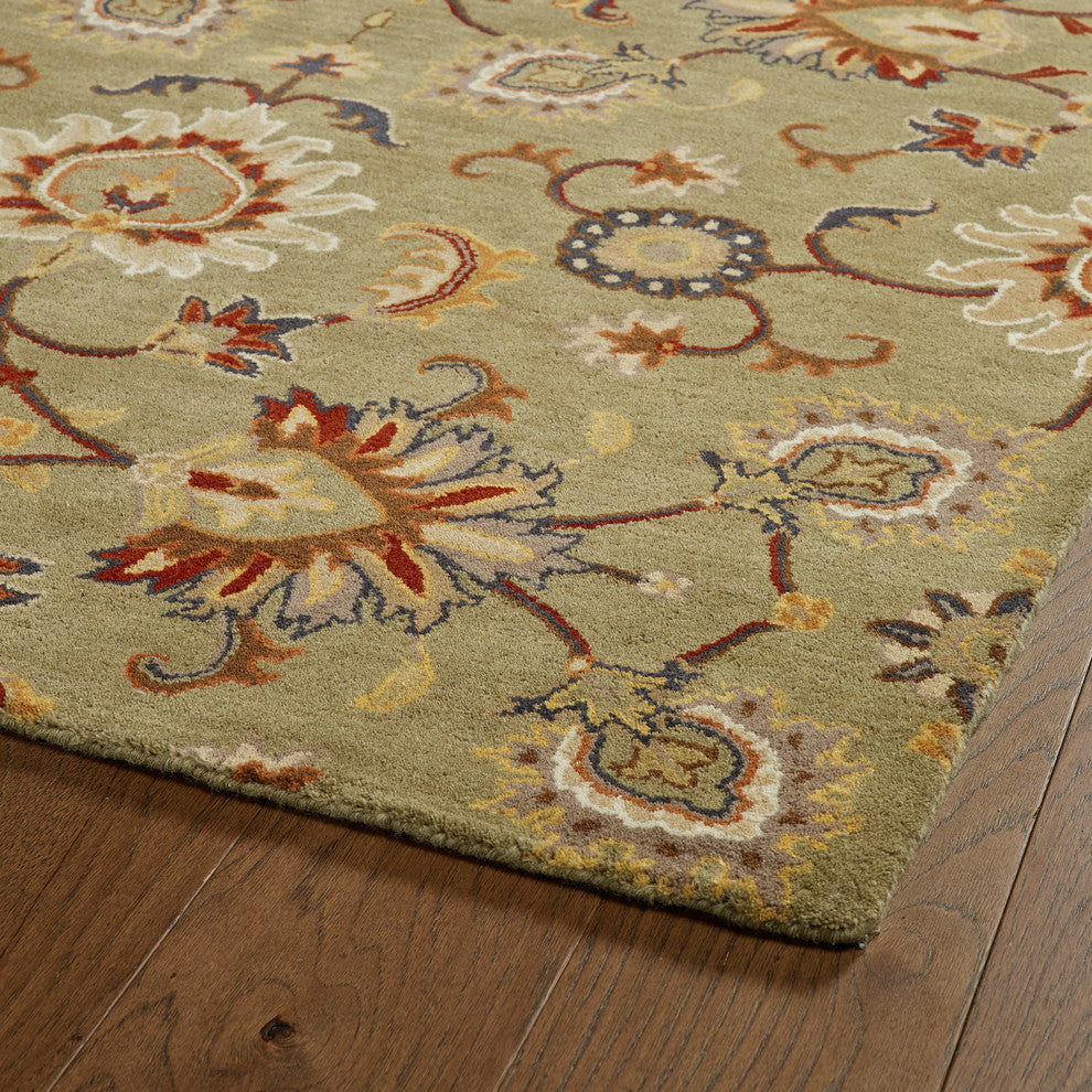 Kaleen Hand-Tufted Middleton Green Wool Rug, 9'x12'