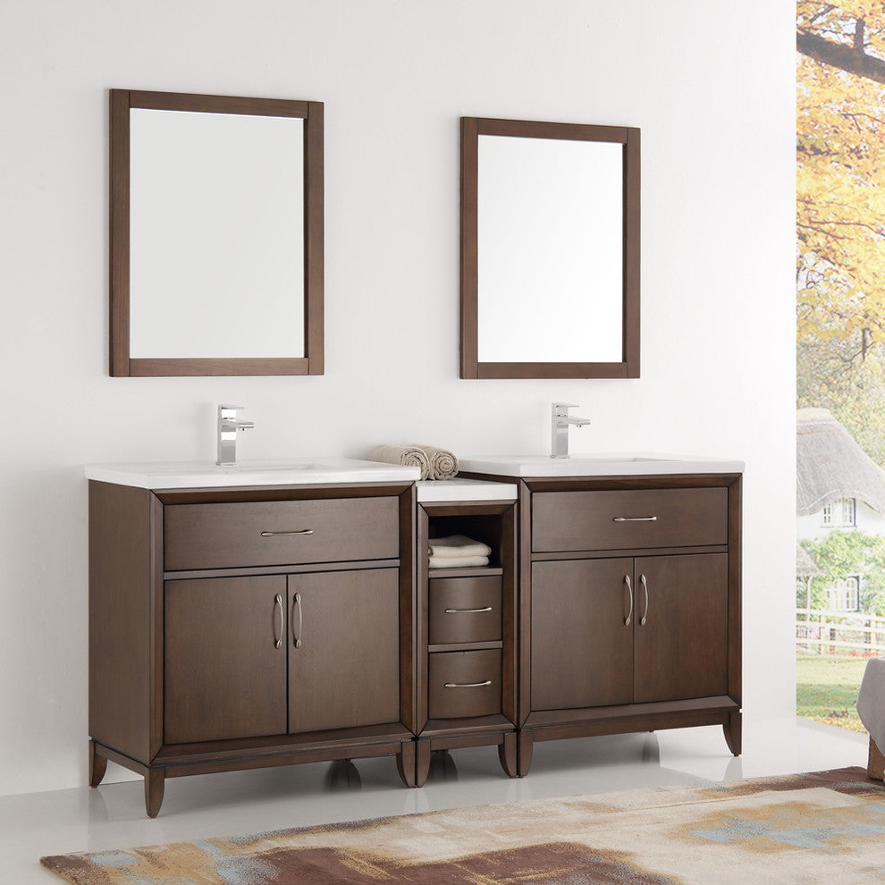 Cambridge 72" Antique Coffee Double Sink Traditional Bathroom Vanity, FFT1030BN