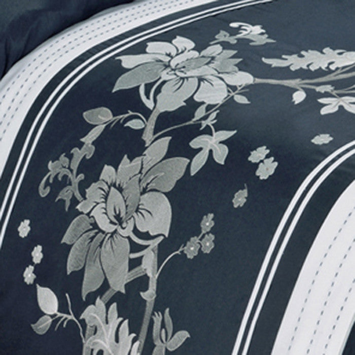 Myra Cotton Floral 5PC Duvet Cover Set, Navy, Full/Queen