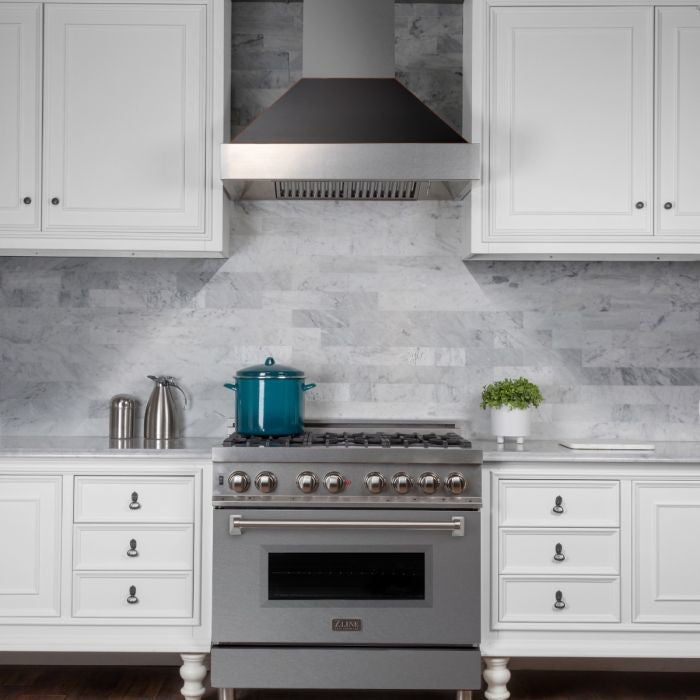 Ducted DuraSnow Stainless Steel Range Hood with Oil Rubbed Bronze Shell