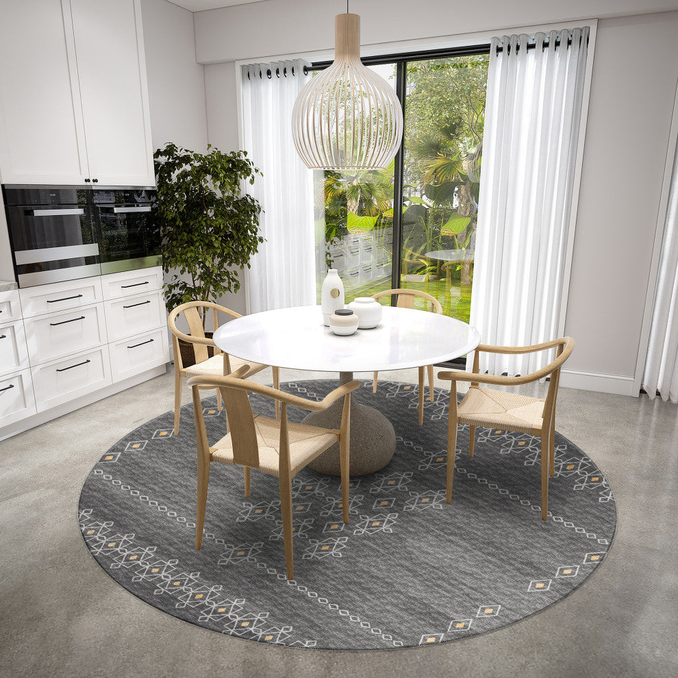 Indoor/Outdoor Sedona SN3 Charcoal Machine Washable 6' x 6' Round Rug