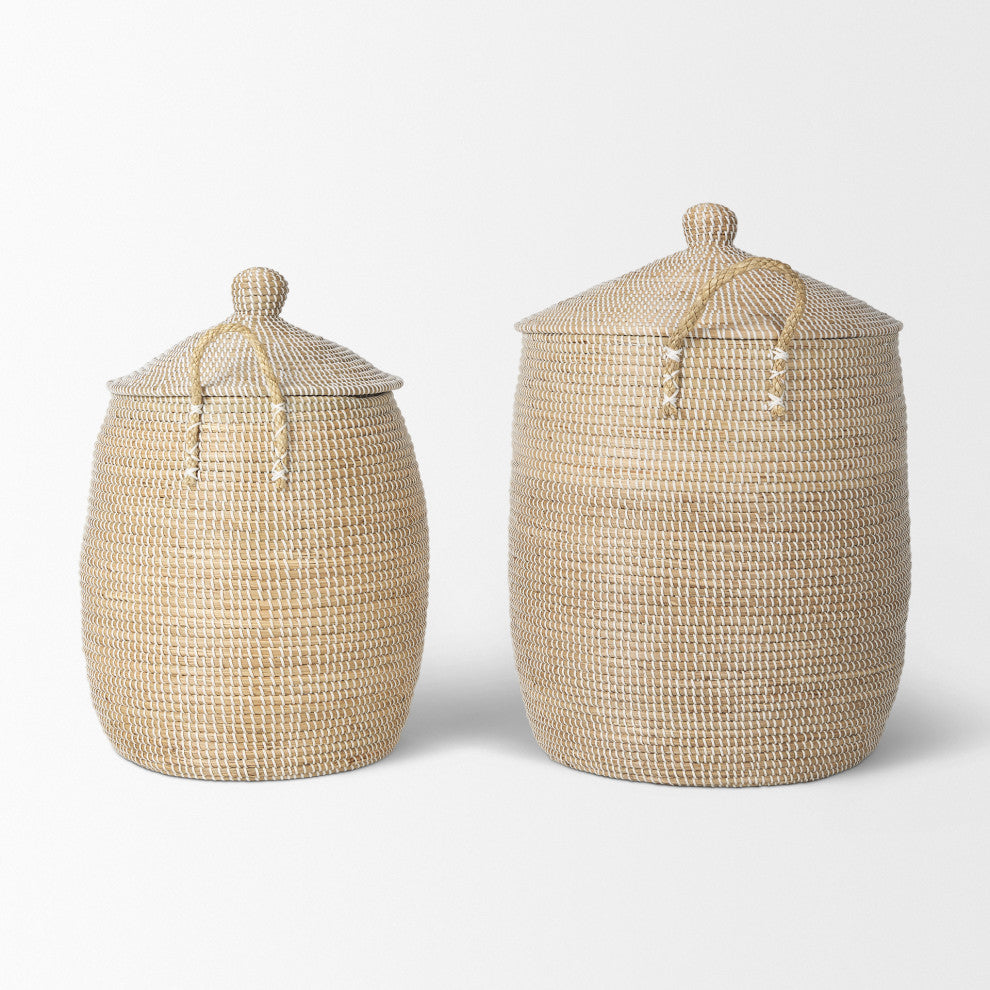 Kairi Set of 2 Seagrass Floor Baskets With Lids and Handles