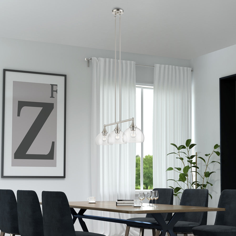 3 Light Brushed Nickel Linear Chandelier