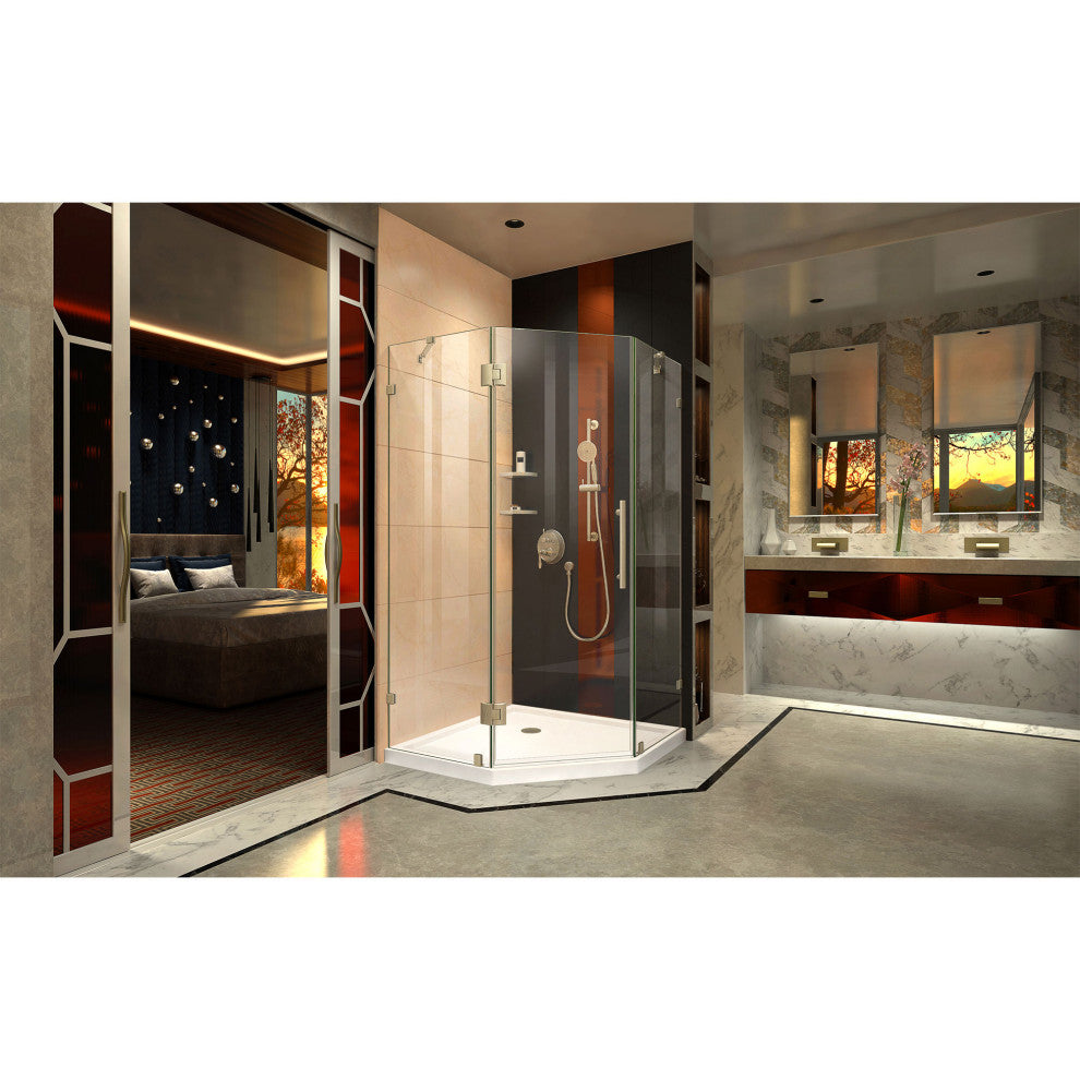 Prism Lux 36x74 3/4 Neo-Angle Shower Enclosure Brushed Nickel, White Base