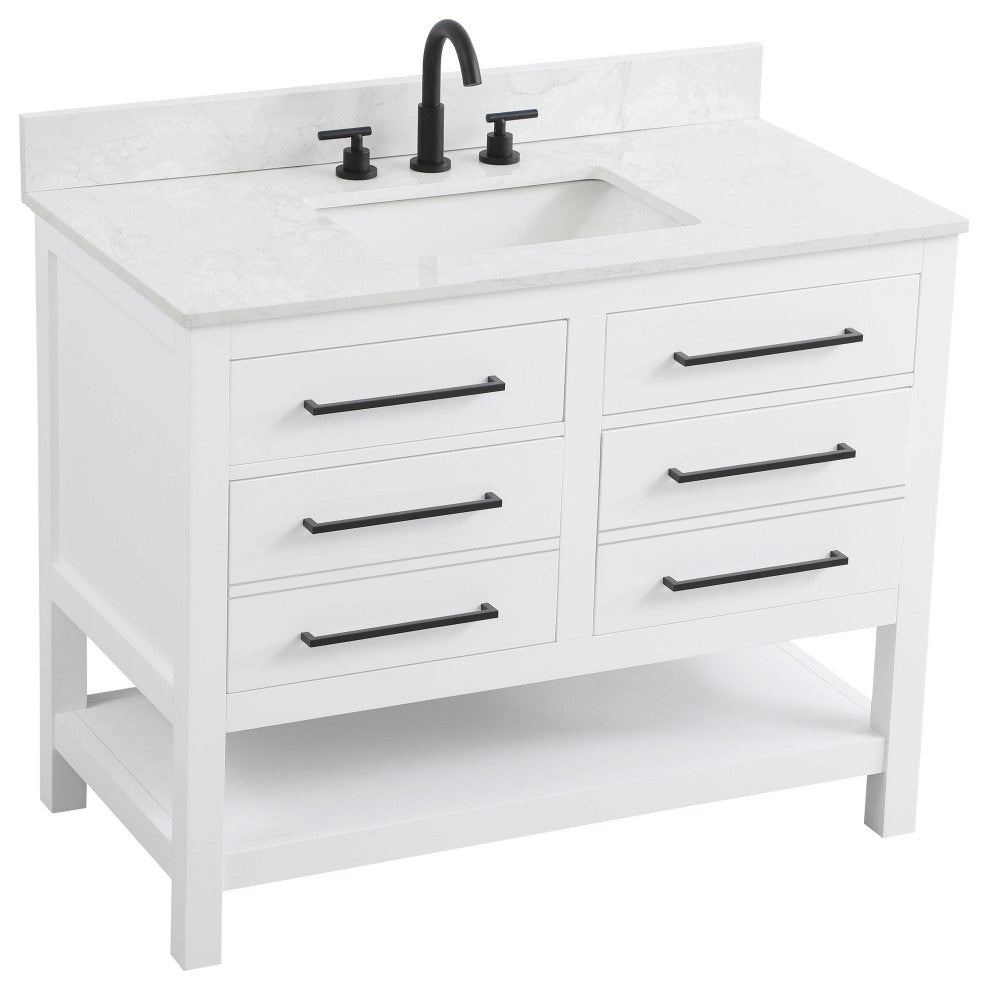 Home Living 42" Single Bathroom Vanity, White With Backsplash