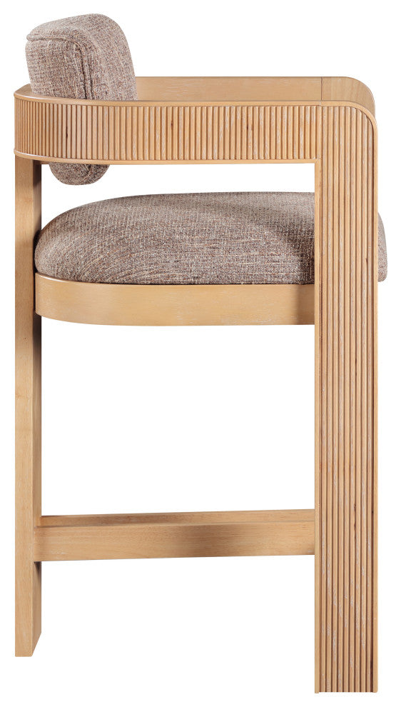 Sacha Upholstered Bar and Counter Stool, Brown, Linen Textured Fabric, Natural