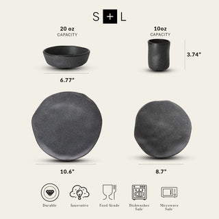 Stone by Mercer Project Hekonda Debossed Stoneware 32 Piece Dinnerware Set, Gray