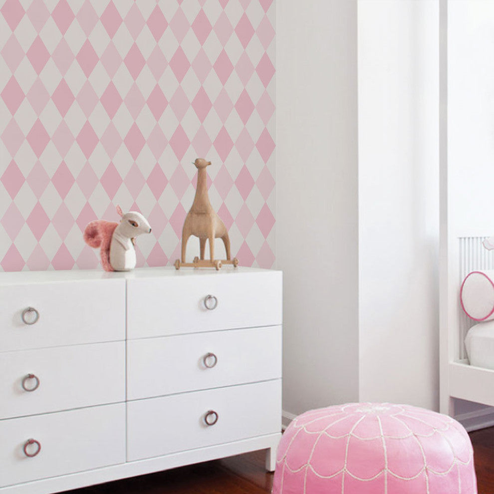Diamond Peel and Stick Vinyl Wallpaper, Pink, 24"w X 60"h