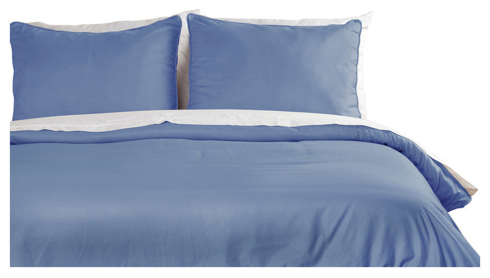 Lotus Home Water and Stain Resistant Duvet Cover Mini Set, Smoke Blue, Twin