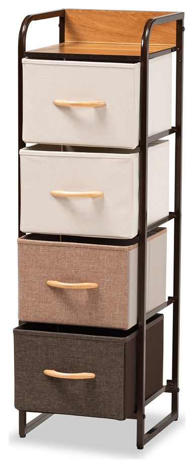 Modern Multi-colored Fabric Upholstered and Black Metal 4-Drawer Storage Cabinet