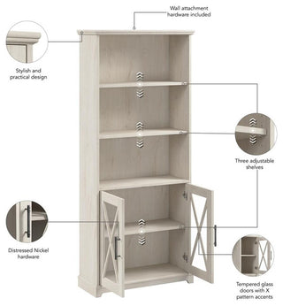 Bowery Hill 5-Shelf Engineered Wood Bookcase in Linen White Oak (Set of 2)