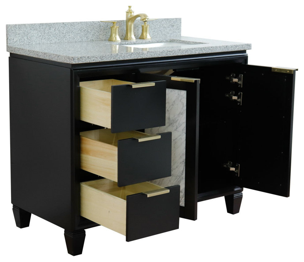 43" Single Vanity, Black Finish With Gray Granite