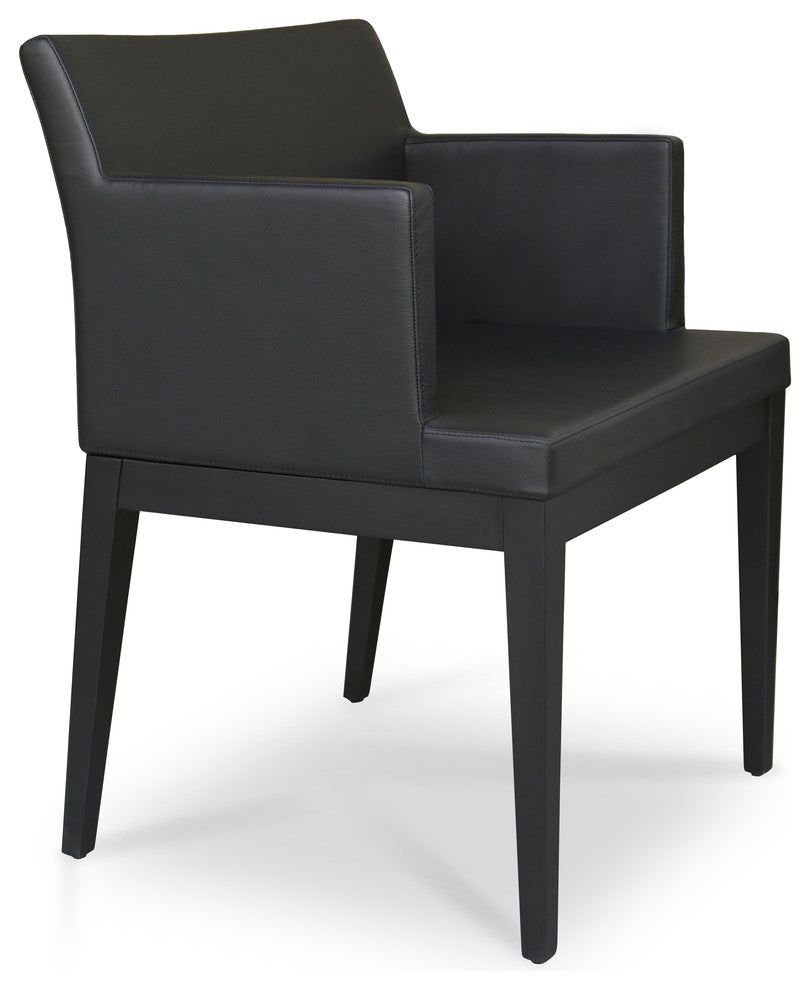 Soho Wood Armchair, Wenge Oak Base, Black Genuine Leather