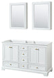 60" Double Bathroom Vanity, White, Gold Trim, Medicine Cabinets