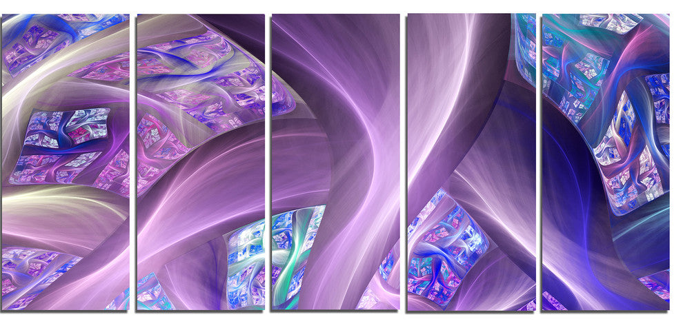 Purple Blue Fractal Curves, Abstract Canvas Art Print, 60"x28", 5 Panels