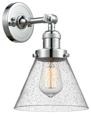 Large Cone 1-Light Sconce, Seedy Glass, Polished Chrome