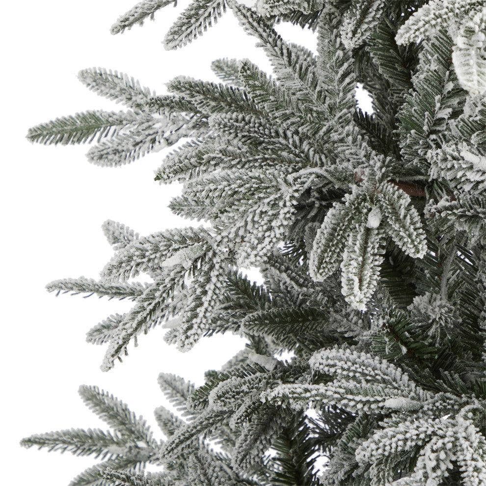 7.5' Flocked Manchester Spruce Faux Xmas Tree W/450 Lights & Bendable Branches