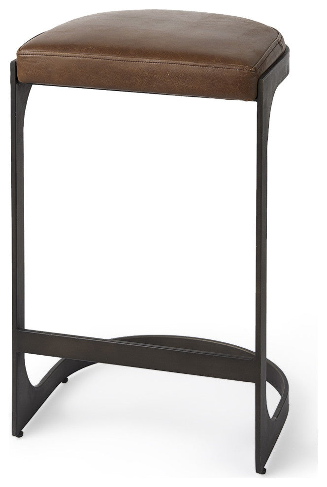 Brown Leather C Shape Metal Counter Stool