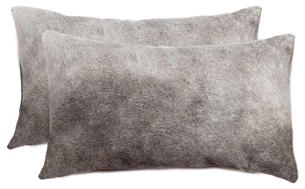 12" X 20" X 5" Gray Cowhide  Pillow 2 Pack