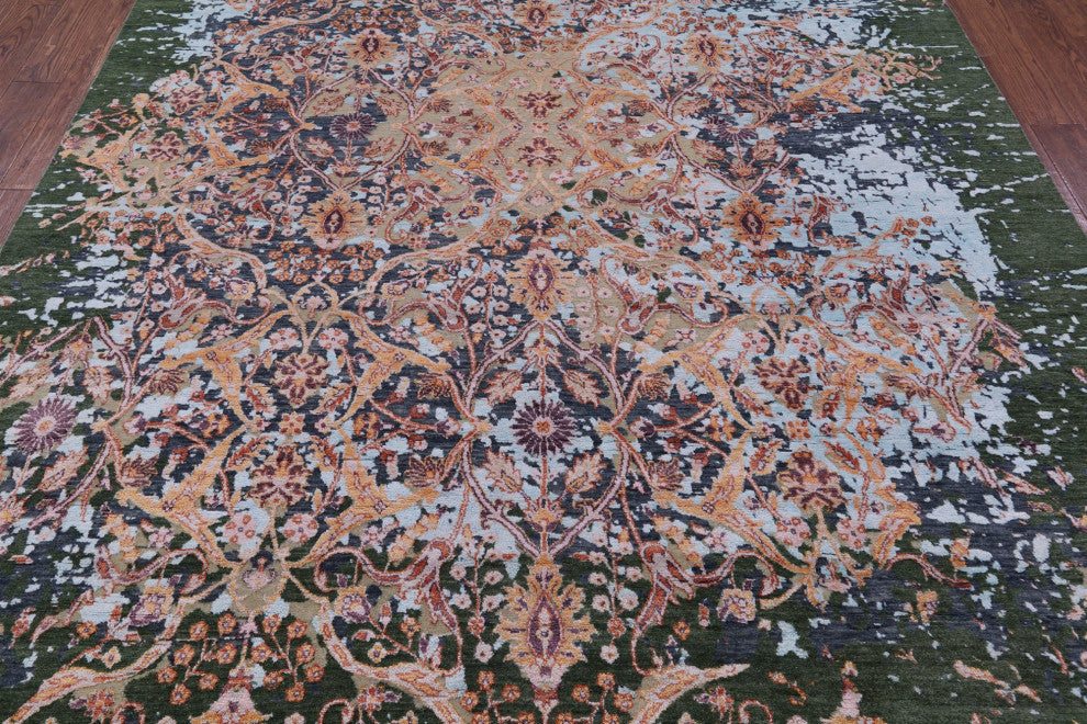 8' 0" X 10' 6" Modern Hand-Knotted Wool and Silk Rug Q11810