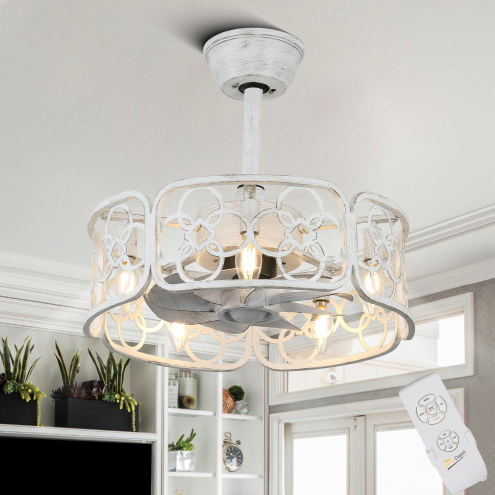 White Vintage Reversible Ceiling Fan 5-light 18.1" with Remote for Bedroom