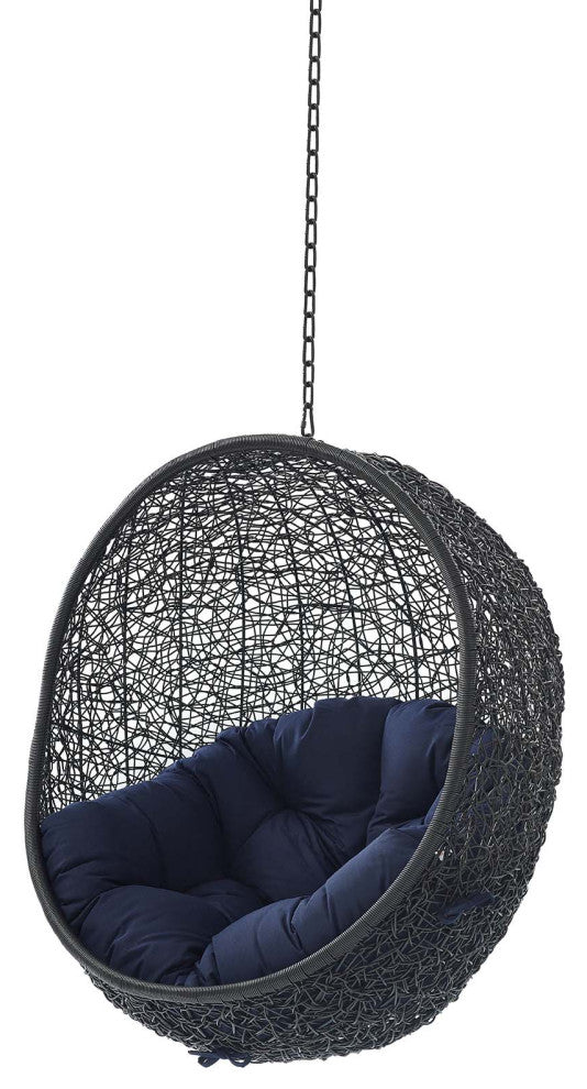 Swing Lounge Chair, Sunbrella, Black Navy Blue, Modern, Outdoor Patio Bistro